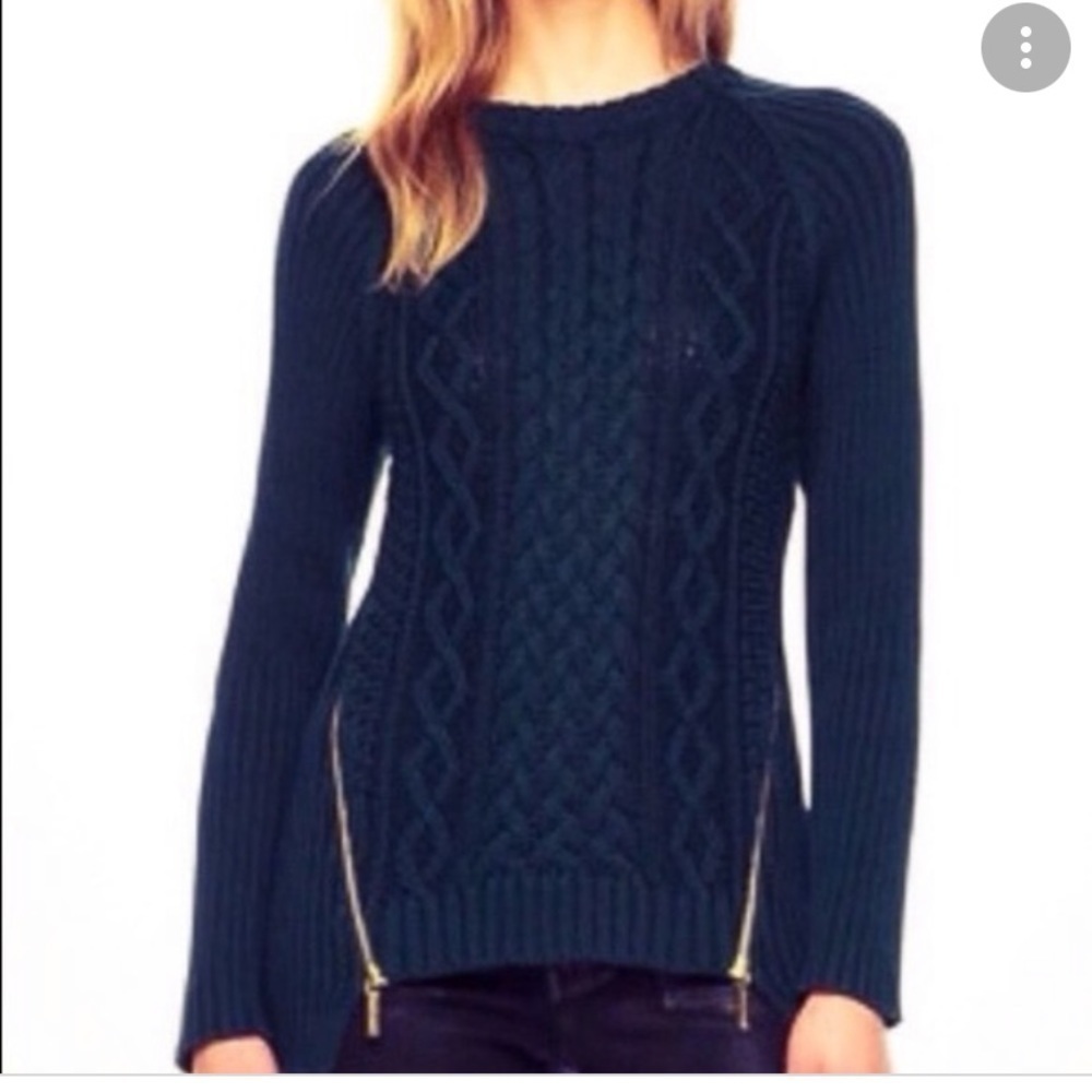 Michael Kors Navy Cable Knit Sweater Small NWOT Double Zip, Nautical Chic